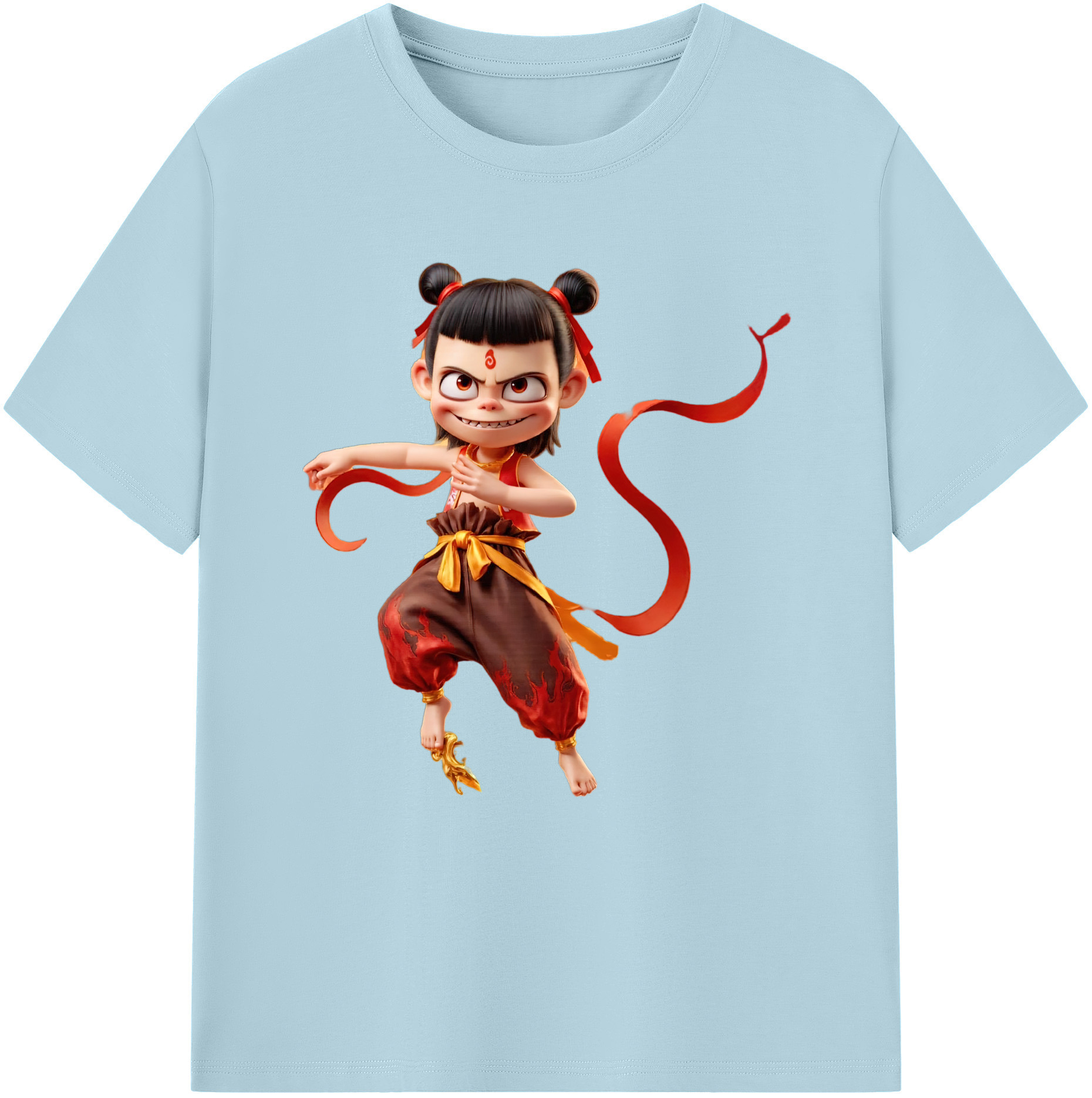 （画像用） Ne Zha 2 ナタ 魔童の大暴れ 綿100％半袖Tシャツ（フロントプリント）